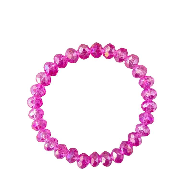 Linked band bracelet-Translucent Barbie Pink AB Faceted Rondelle 8mm Bracelet