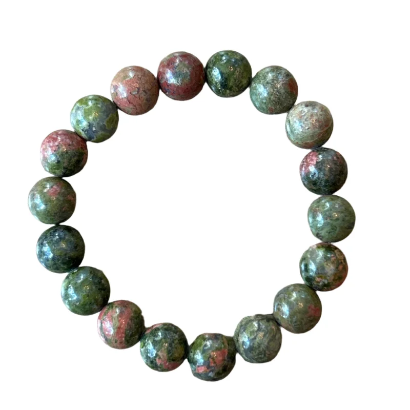 Droplet gem bracelet-Unakite 10mm Bracelet