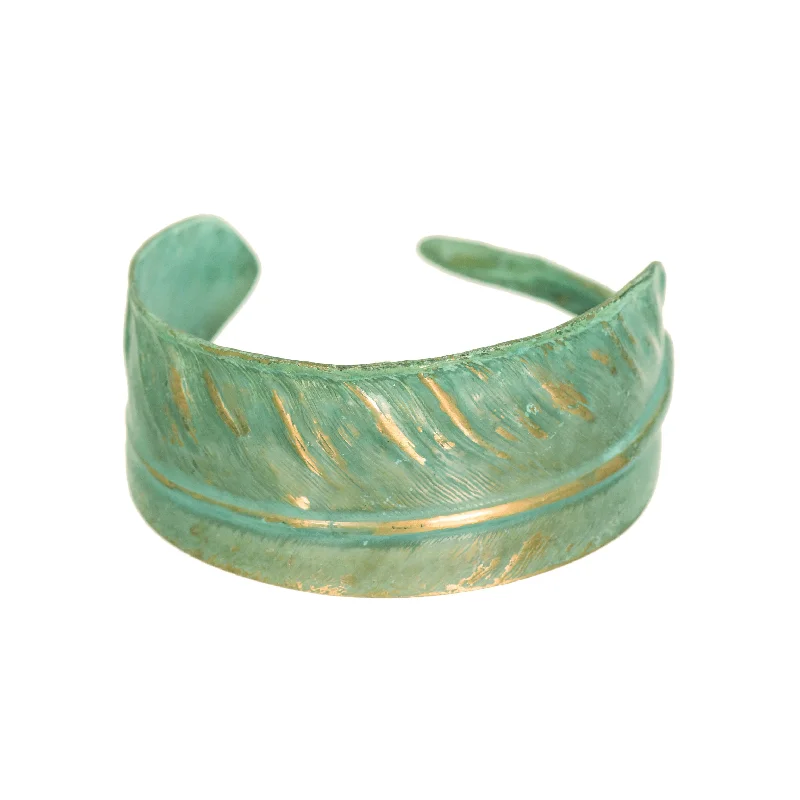 Aura bracelet-Verdigris Feather Cuff