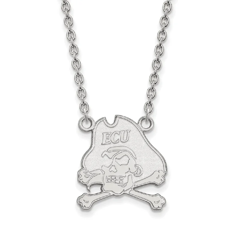 10k White Gold East Carolina U Large Pirate Pendant Necklace