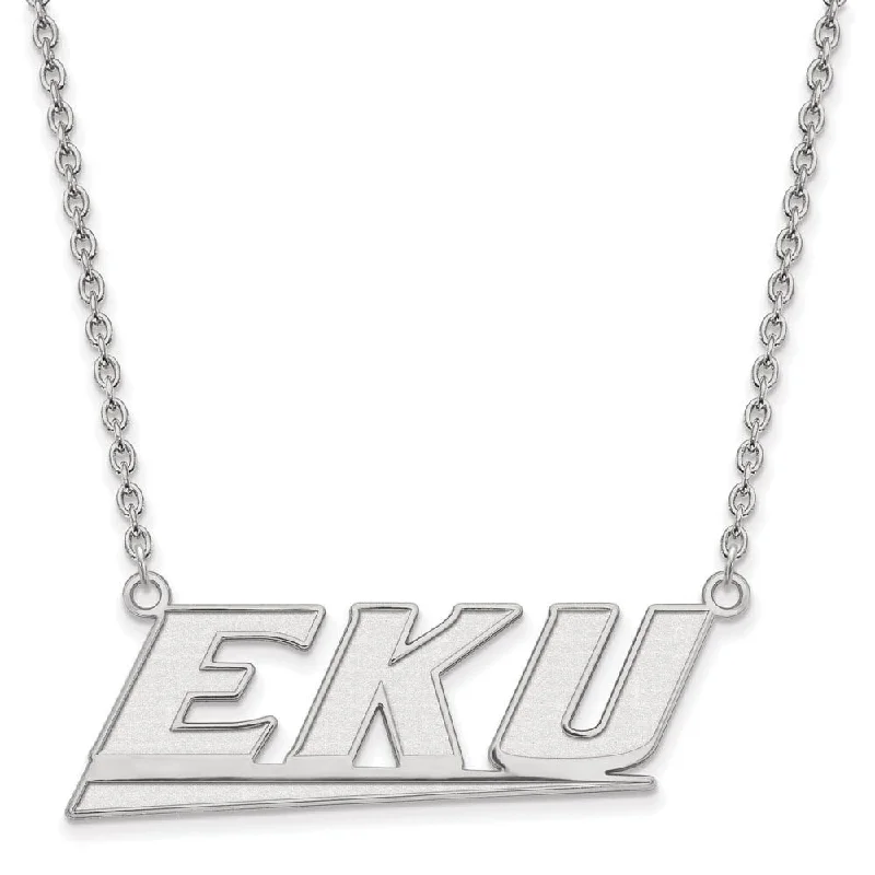 10k White Gold Eastern Kentucky U Large Pendant Necklace