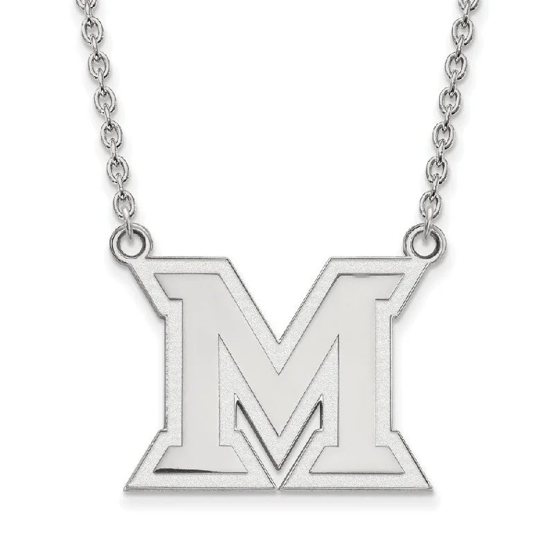 10k White Gold Miami U Large Initial M Pendant Necklace