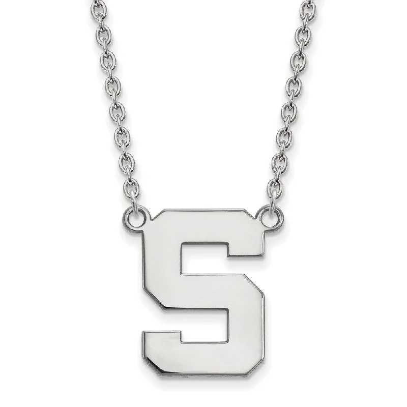 Channeled rim necklace-10k White Gold Michigan State Large Initial S Pendant Necklace