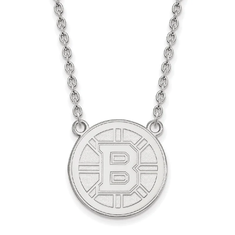 10k White Gold NHL Boston Bruins Large Necklace, 18 Inch