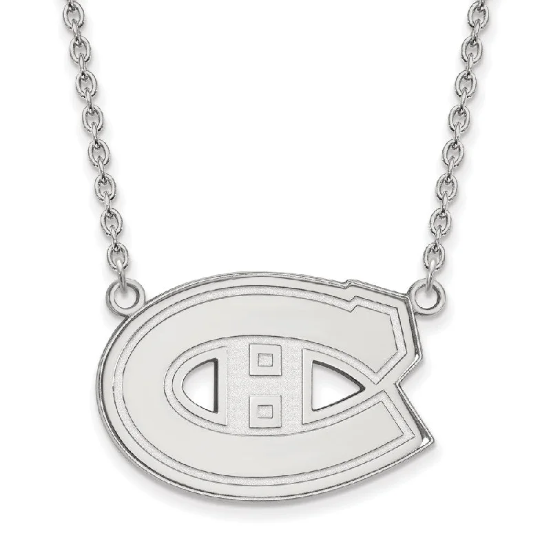 10k White Gold NHL Montreal Canadiens Large Necklace, 18 Inch