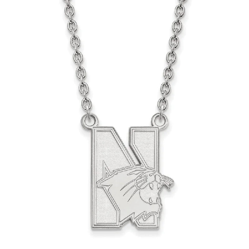 10k White Gold Northwestern U Large Pendant Necklace