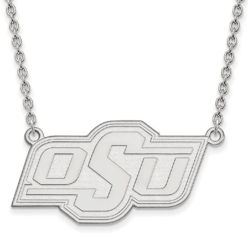 Piled birthstone necklace-10k White Gold Oklahoma State OSU Large Pendant Necklace