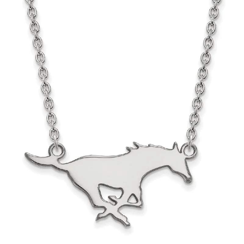 10k White Gold Southern Methodist U Large Pendant Necklace