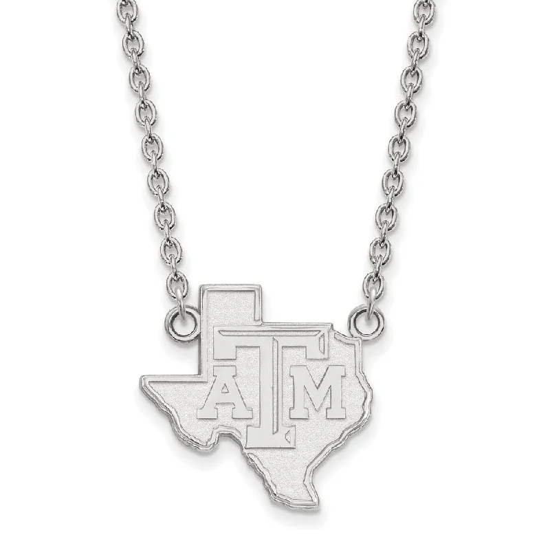 Rounded gem necklace-10k White Gold Texas A&M U Large State Pendant Necklace