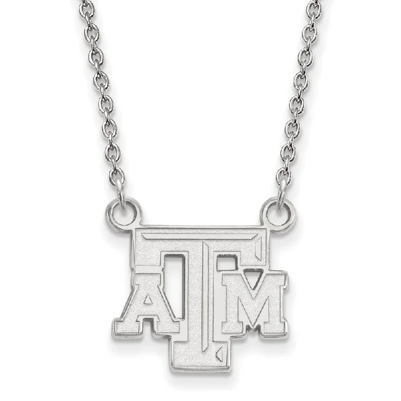 10k White Gold Texas A&M U Small 'TAM' Pendant Necklace