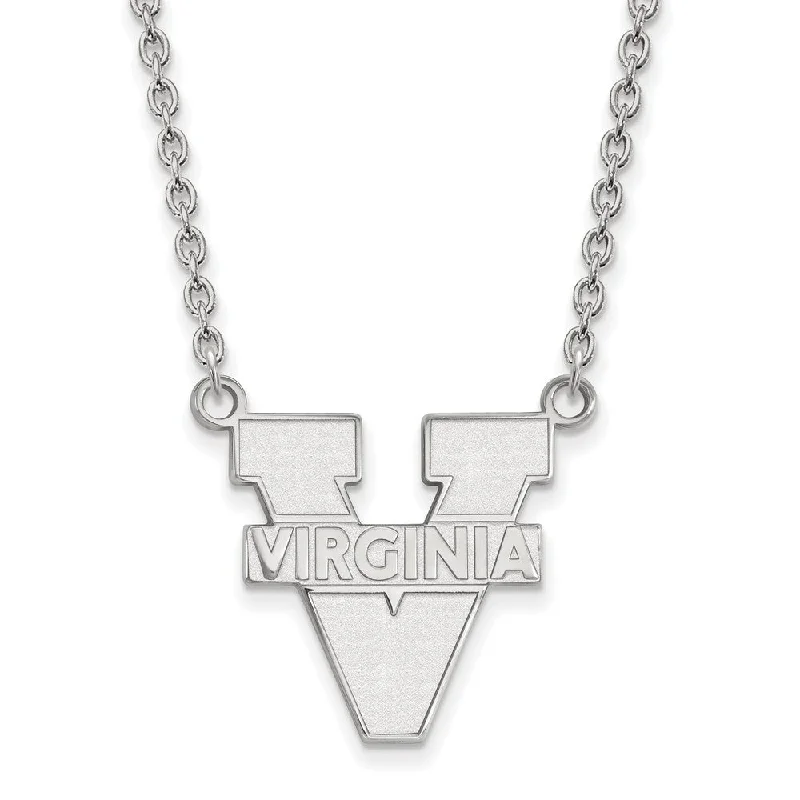 10k White Gold U of Virginia Large 'V' Logo Pendant Necklace