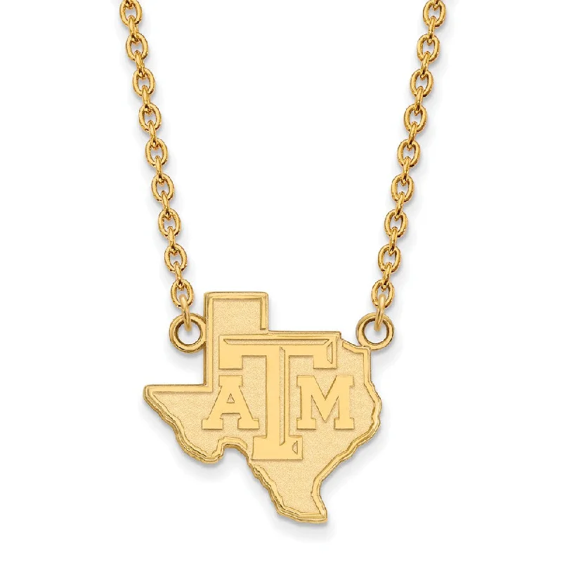 Quilted pattern necklace-10k Yellow Gold Texas A&M U Large State Pendant Necklace