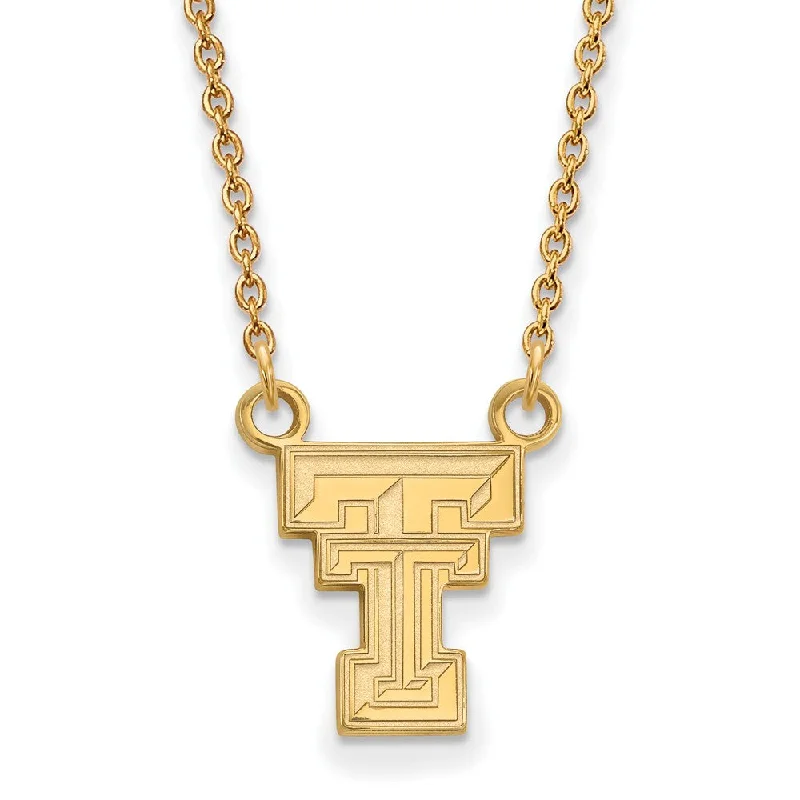 Quilted pattern necklace-10k Yellow Gold Texas Tech U Small 'TT' Pendant Necklace