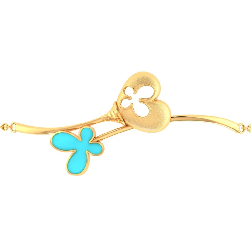 14k Gold Bracelet Adorned With A Butterfly And A Hollowed-out Butterfly Heart