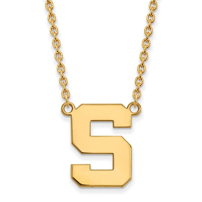 Crafted gold necklace-14k Gold Plated Silver Michigan State Large Initial S Pendant Necklace