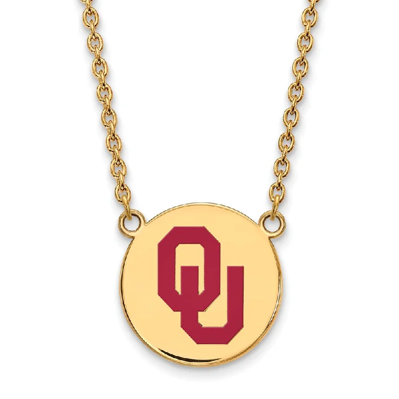 Rounded gem necklace-14k Gold Plated Silver Oklahoma Lg. OU Enamel Pendant Necklace