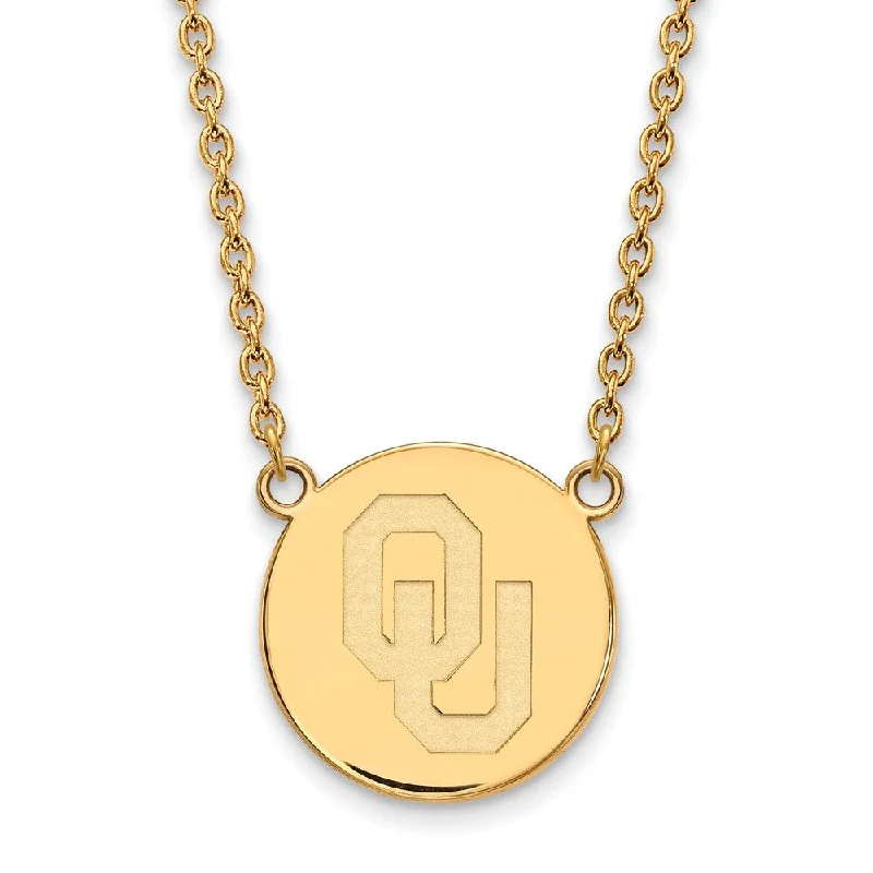 Quilted chain necklace-14k Gold Plated Silver Oklahoma OU Large Disc Necklace