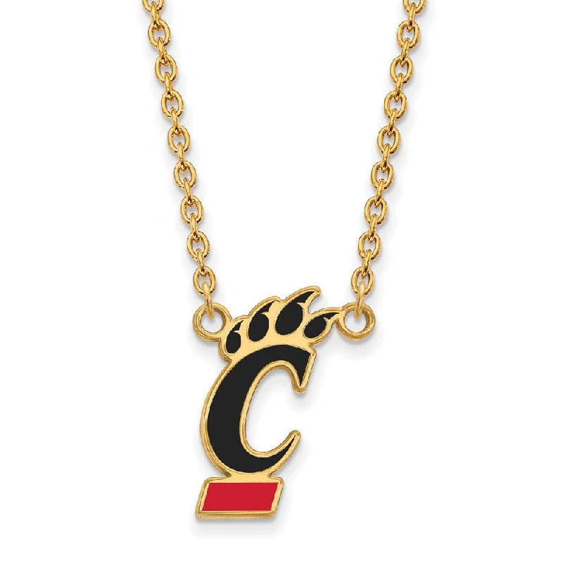 14k Gold Plated Silver U of Cincinnati Lg Enamel Pendant Necklace