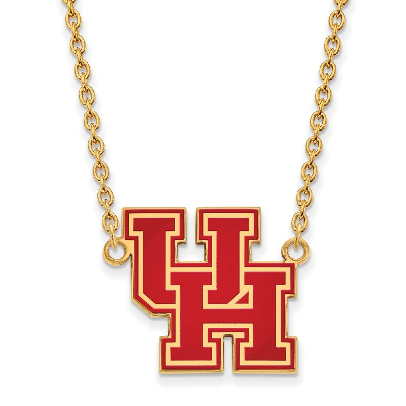 Braided cord necklace-14k Gold Plated Silver U of Houston Large Enamel Pendant Necklace