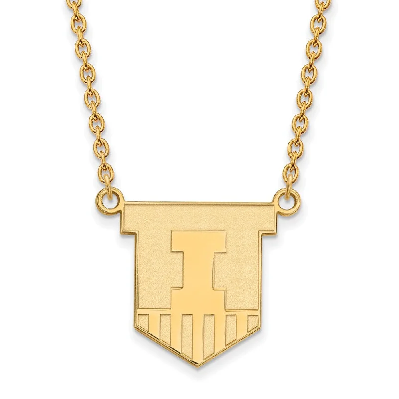 Soft arc necklace-14k Gold Plated Silver U of Illinois Large Shield Pendant Necklace