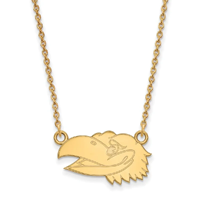 Tiered chain necklace-14k Gold Plated Silver U of Kansas Sm Jayhawk Face Necklace