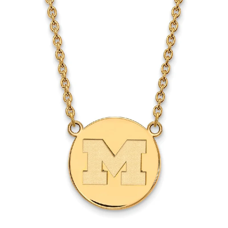 Wide-tier necklace-14k Gold Plated Silver U of Michigan Large Initial M Disc Necklace