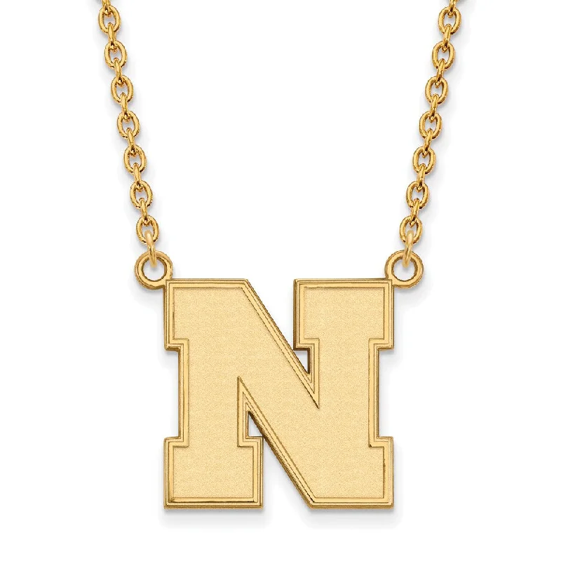 Pale morganite necklace-14k Gold Plated Silver U of Nebraska Large Initial N Pendant Necklace