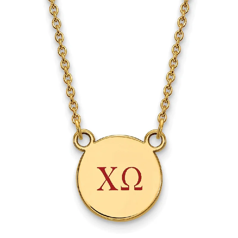 14K Plated Silver Chi Omega Small Red Enamel Greek Letters Necklace