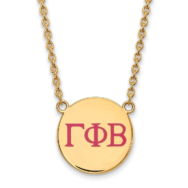 Low-set stone necklace-14K Plated Silver Gamma Phi Beta Lg Pink Enamel Greek Letters Necklace