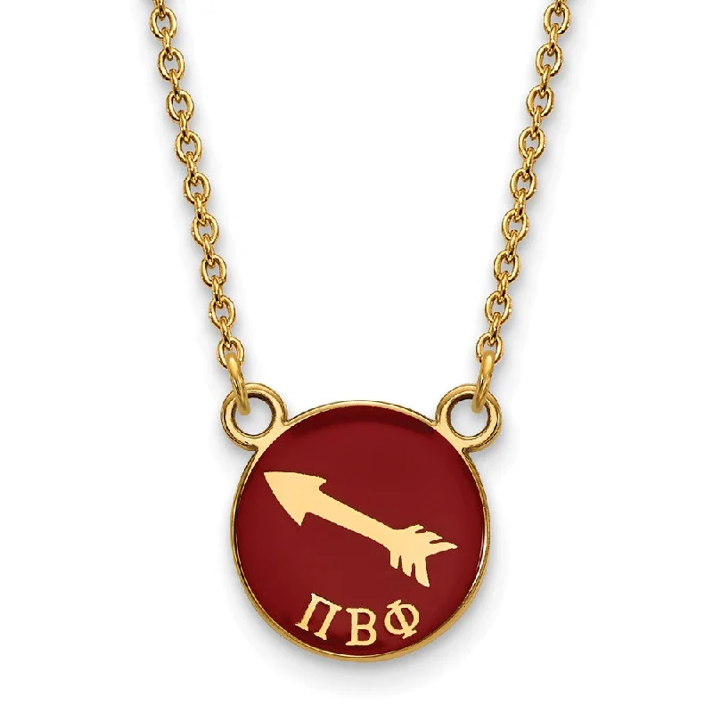 14K Plated Silver Pi Beta Phi Small Red Enamel Logo Disc Necklace