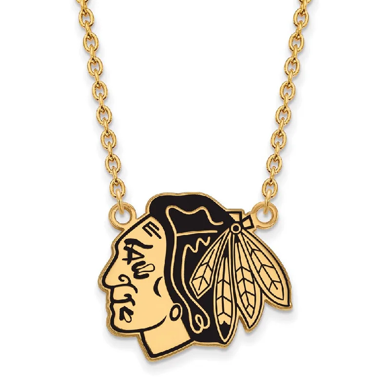 SS 14k Yellow Gold Plated NHL Blackhawks LG Enamel Necklace, 18 Inch