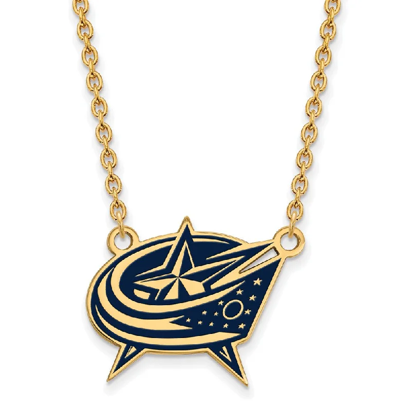 SS 14k Yellow Gold Plated NHL Blue Jackets LG Enamel Necklace, 18 In