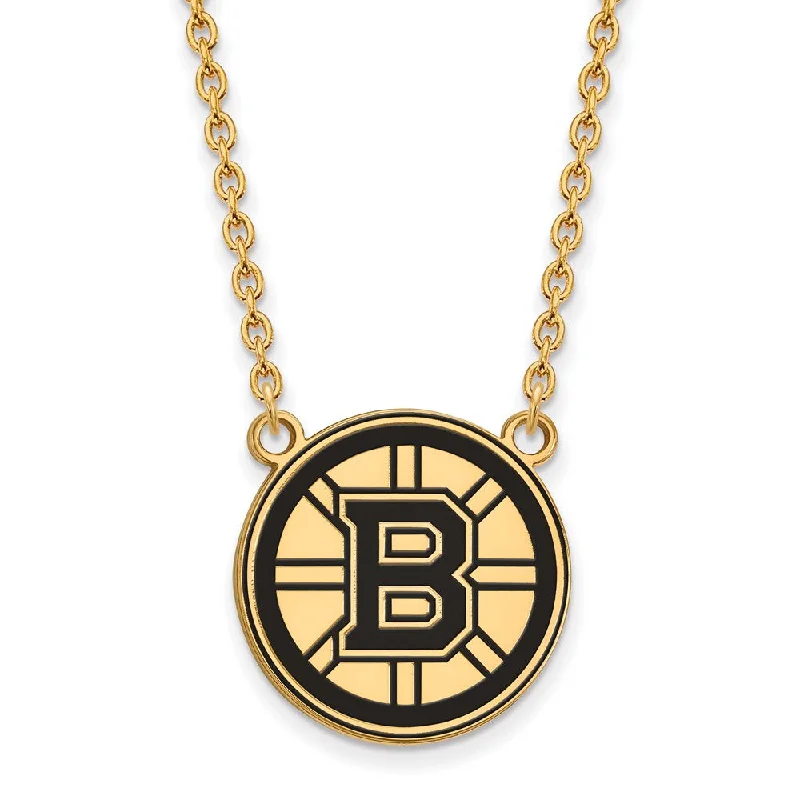 Sparkling gem necklace-SS 14k Yellow Gold Plated NHL Boston Bruins LG Enamel Necklace, 18 In