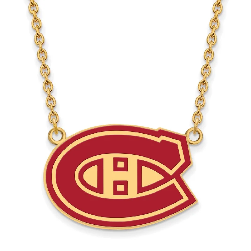 SS 14k Yellow Gold Plated NHL Canadiens LG Enamel Necklace, 18 Inch