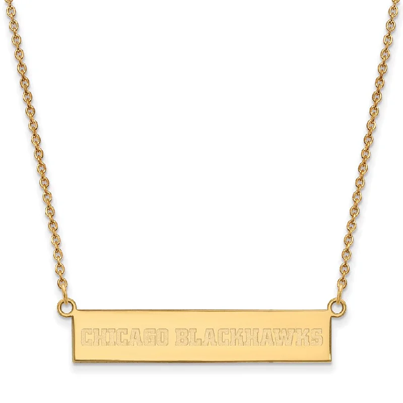 SS 14k Yellow Gold Plated NHL Chicago Blackhawks SM Bar Necklace, 18in