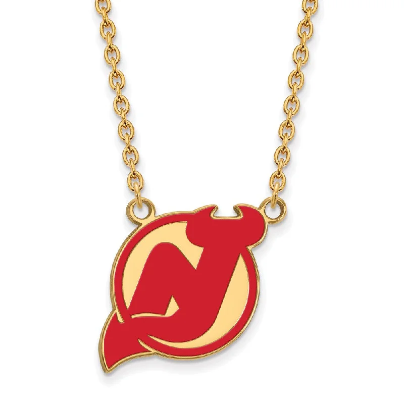 SS 14k Yellow Gold Plated NHL Devils LG Enamel Necklace, 18 Inch