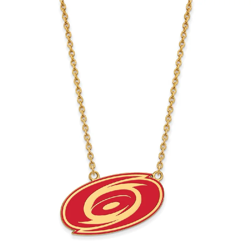 Wide-tier necklace-SS 14k Yellow Gold Plated NHL Hurricanes LG Enamel Necklace, 18 Inch