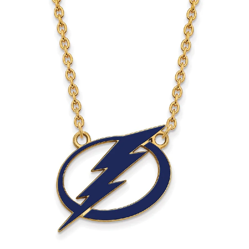 Pentagonal pendant necklace-SS 14k Yellow Gold Plated NHL Lightning LG Enamel Necklace, 18 Inch