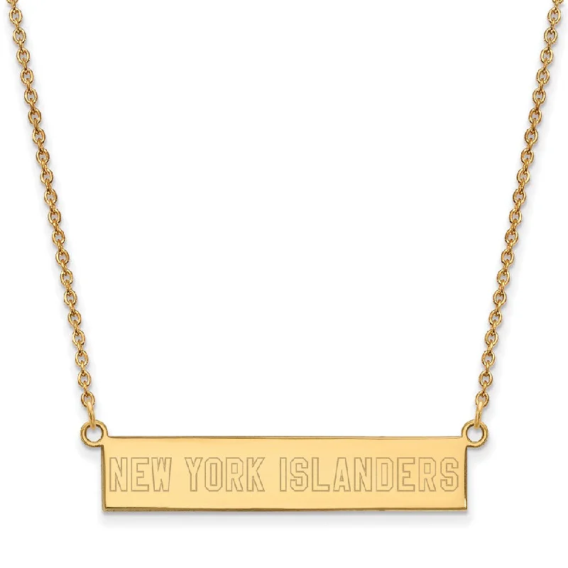 Sweeping arc necklace-SS 14k Yellow Gold Plated NHL New York Islanders SM Bar Necklace, 18in