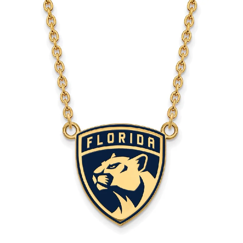 SS 14k Yellow Gold Plated NHL Panthers LG Enamel Necklace, 18 Inch