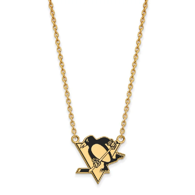 SS 14k Yellow Gold Plated NHL Penguins LG Enamel Necklace, 18 Inch