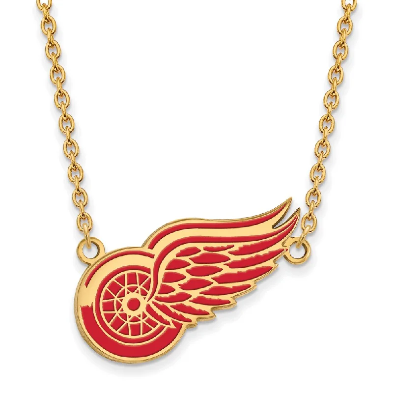 Retro-style opal necklace-SS 14k Yellow Gold Plated NHL Red Wings LG Enamel Necklace, 18 Inch