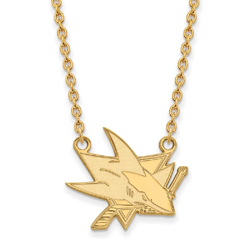 Fine-cut necklace-SS 14k Yellow Gold Plated NHL San Jose Sharks Large Necklace, 18 Inch