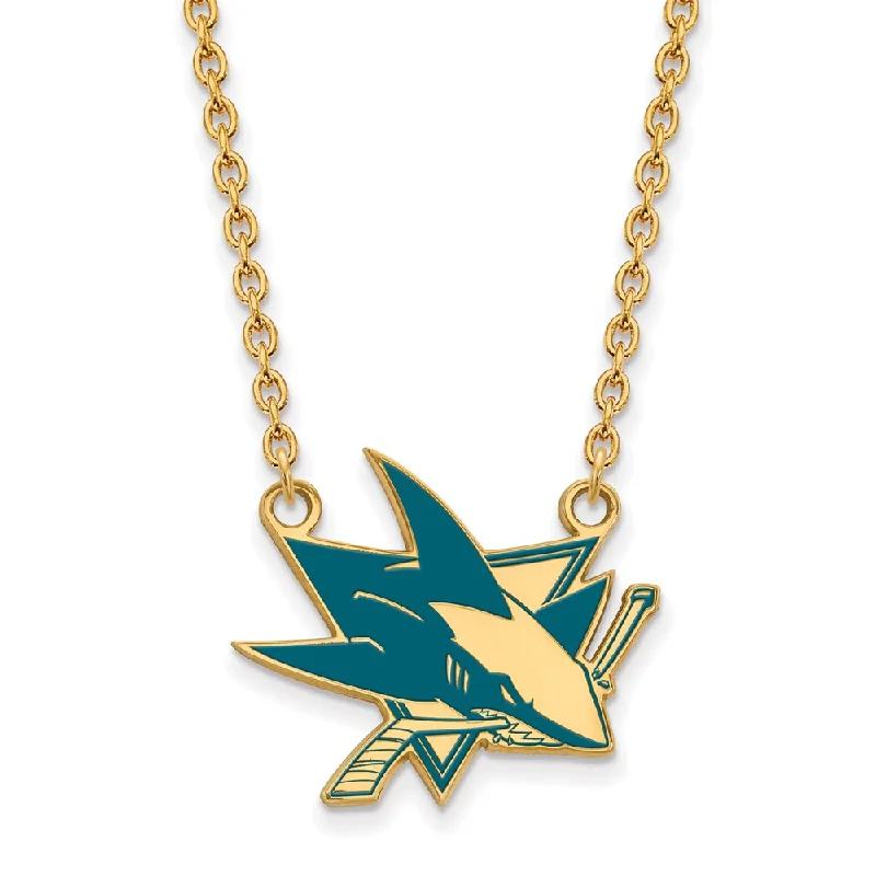 SS 14k Yellow Gold Plated NHL San Jose Sharks LG Enamel Necklace, 18in