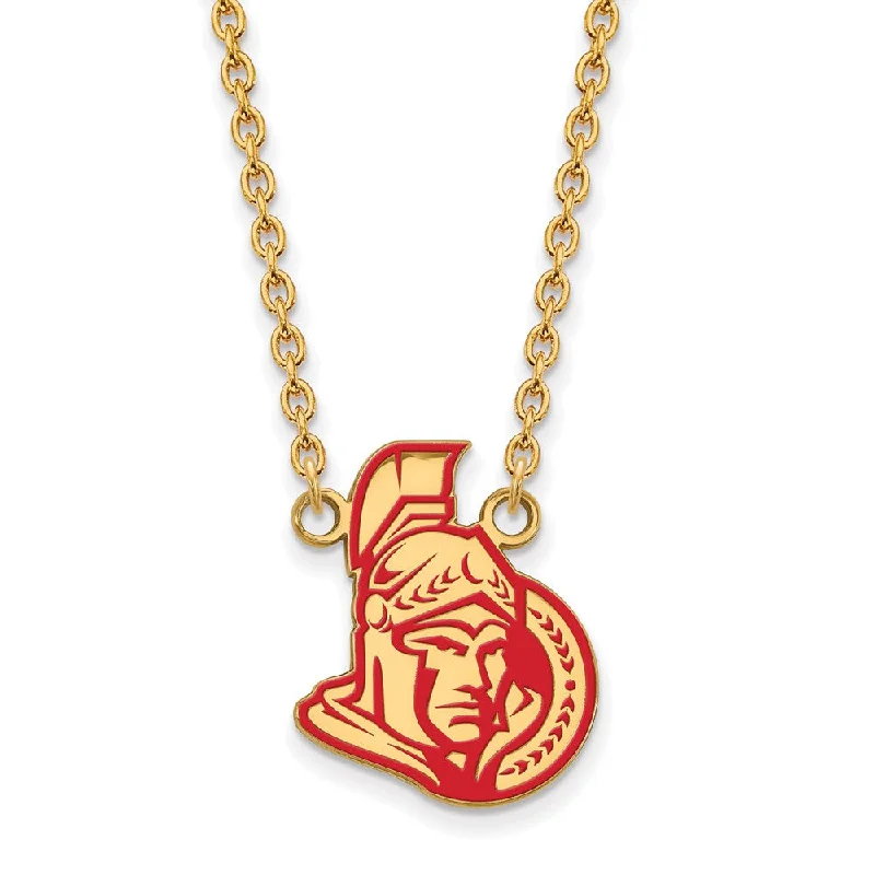 SS 14k Yellow Gold Plated NHL Senators LG Enamel Necklace, 18 Inch