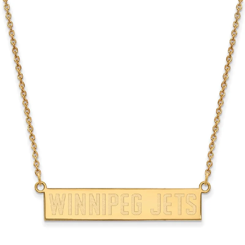 Low-set stone necklace-SS 14k Yellow Gold Plated NHL Winnipeg Jets SM Bar Necklace, 18 Inch