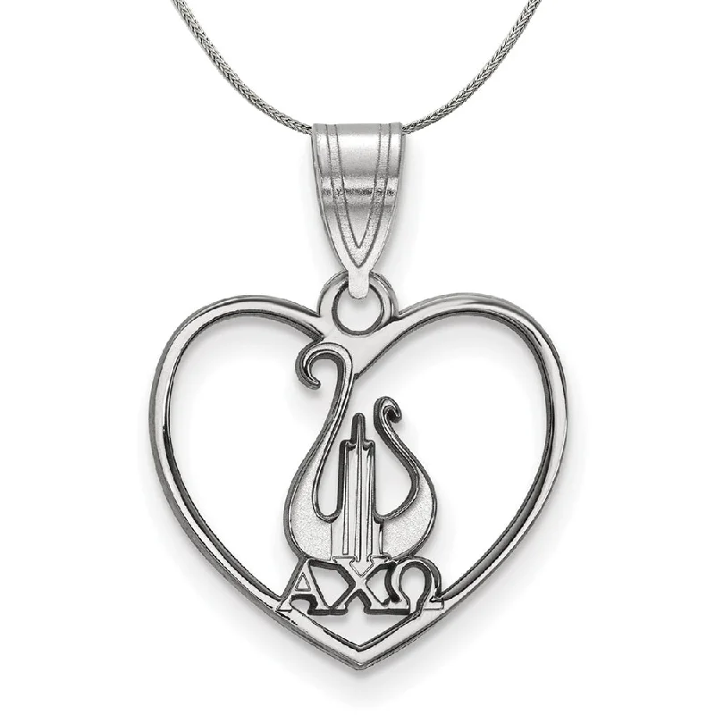 Parted-link necklace-Sterling Silver Alpha Chi Omega Heart Pendant Necklace