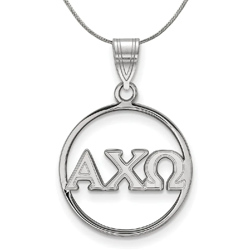 Sterling Silver Alpha Chi Omega Large Circle Greek Pendant Necklace