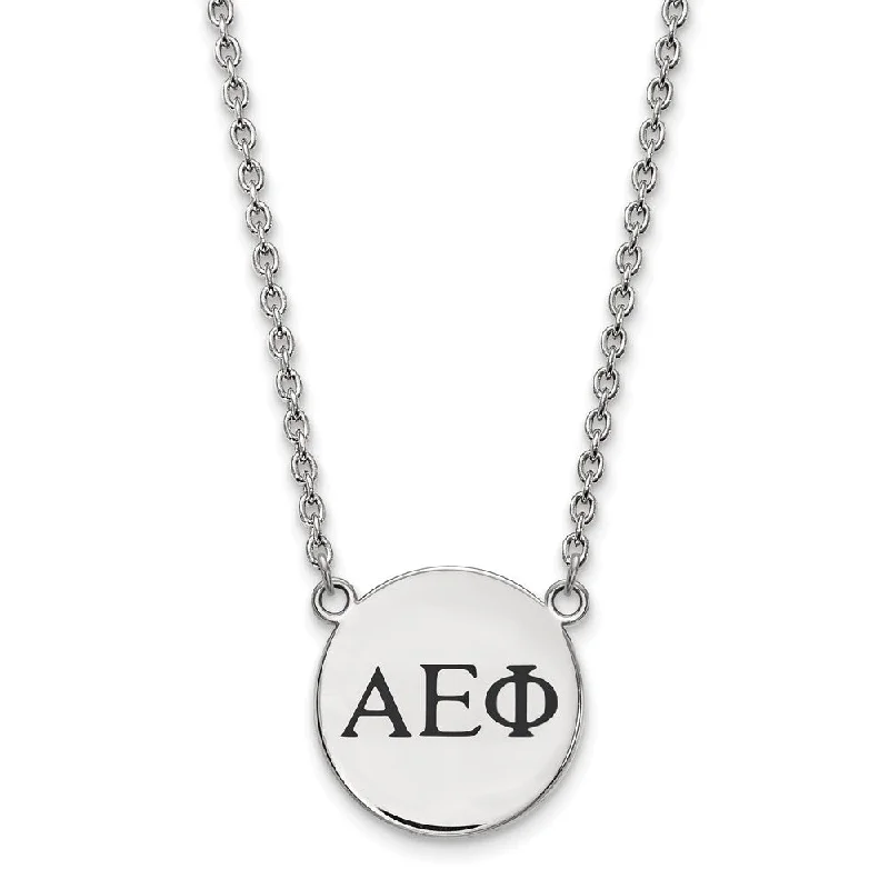 Matte titanium necklace-Sterling Silver Alpha Epsilon Phi Small Enamel Greek Letters Necklace