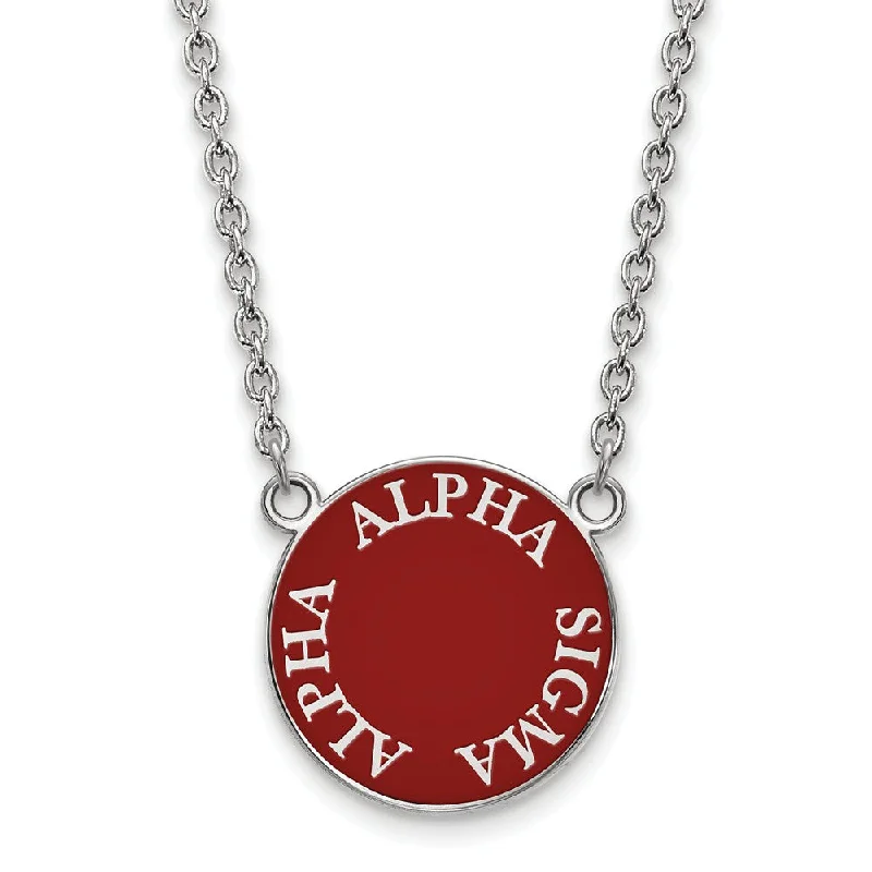 Sterling Silver Alpha Sigma Alpha Large Enamel Disc Necklace